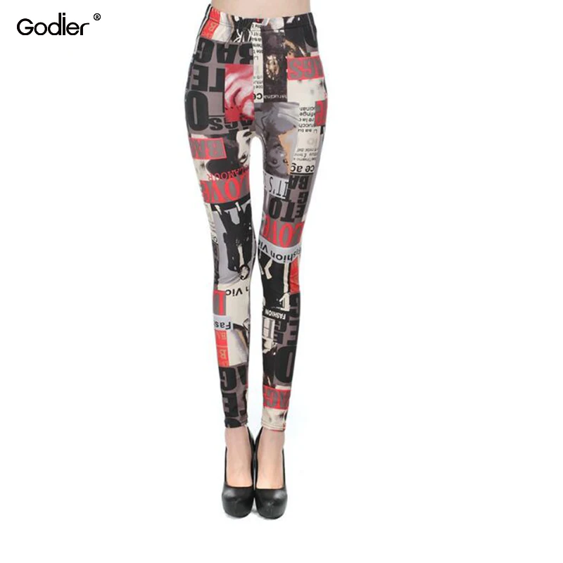 

Godier High Waist Slim Fitness Leggings Women Colorful Letter Print Workout Legging Adventure Time Fashion Leggings