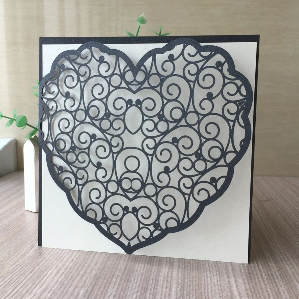 

40pcs/lot Delicate Carved Heart Pattern Invitations Card Event Party Supplies Wedding Invitations Birthday Card Banquet Invite