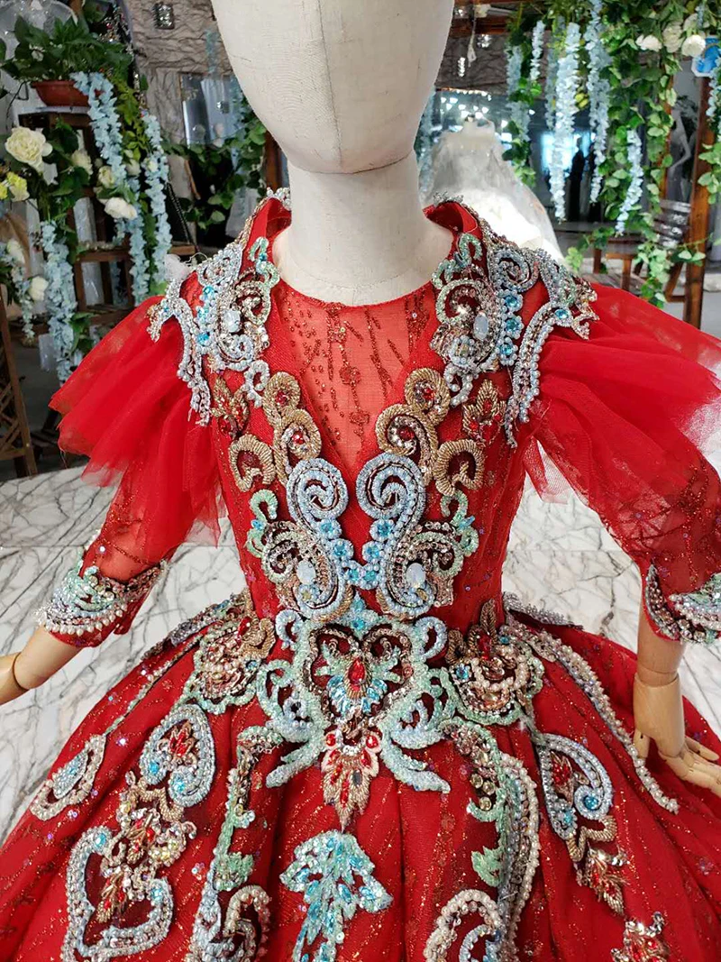 LSS521t красные Винтажные Платья с цветочным узором для девочек на свадьбу бальное