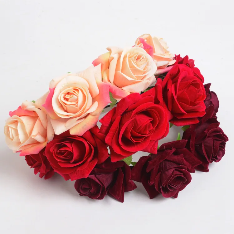 Boho Bridal Flower Crown Headwear for Women and Girls - Red Rose Wedding Wreath Floral Garlands with Bridesmaid Hairband Accessories image 4
