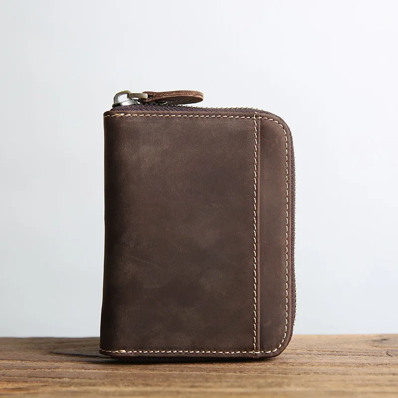 Genuine Leather Men's Wallet Men Vintage Crazy Horse Short Zipper Wallets Coin Purse Money Pocket Cards Holder Carteira | Багаж и