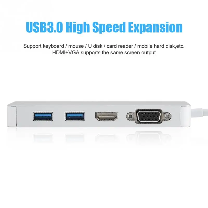 Многофункциональный USB3.0 концентратор адаптер тип-c к HDMI/VGA/RG45 Gigabit LAN/USB3.0/PD конвертер портативный USB-C концентратор для Apple MacBook