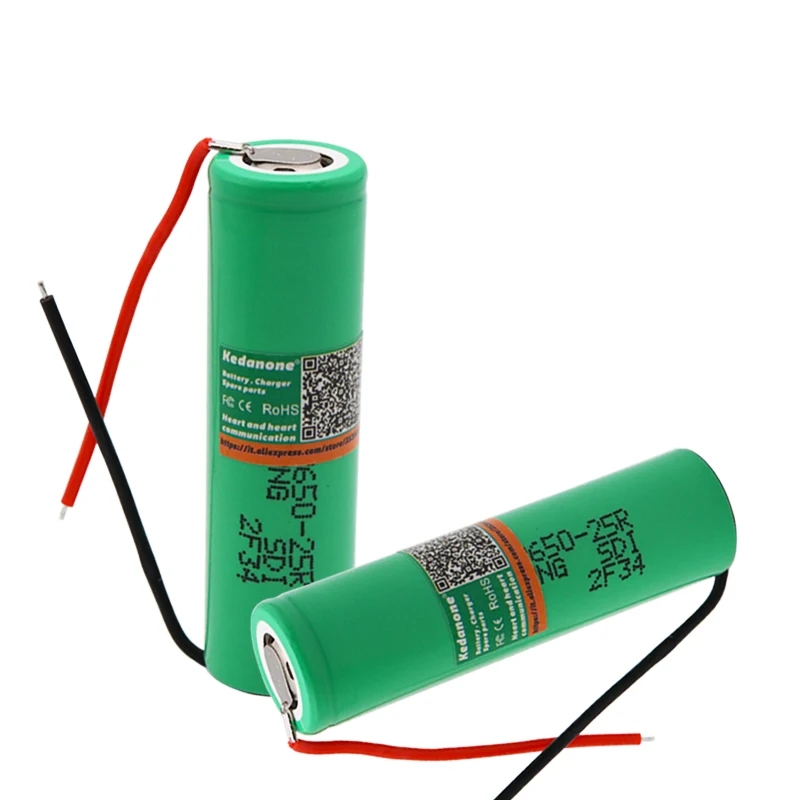100% New original 18650 3.6V 2500mah battery For Samsung INR18650 25R lithium batteries + DIY wire | Электроника