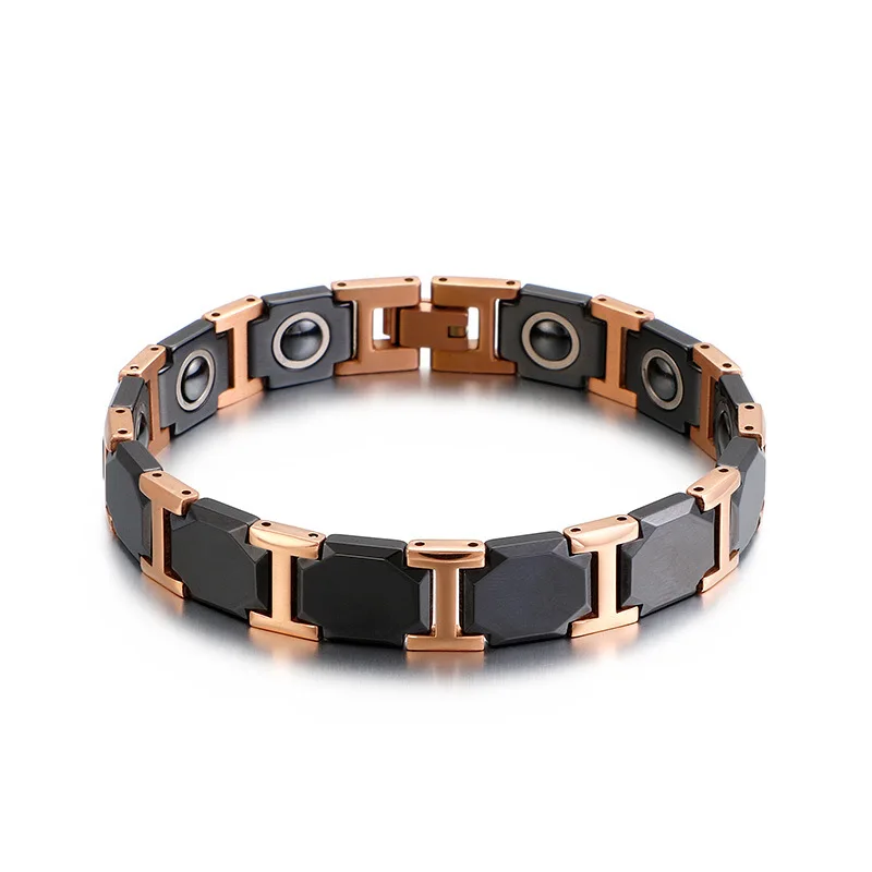 Rose Gold Stainless Steel Healthy Magnet Bracelet Men 11MM Wide Mens Bracelets Fashion White/Black Ceramic For Women | Украшения и