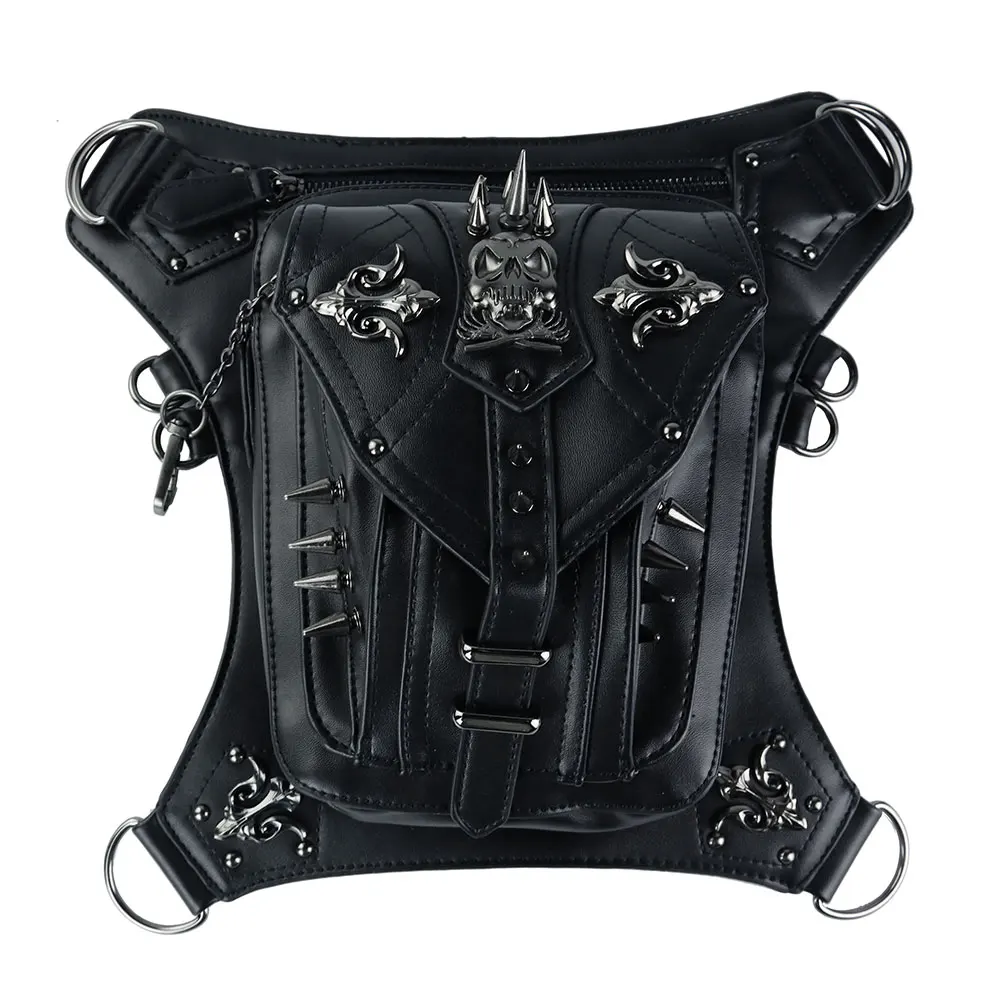 

Retro Steampunk Skull Waist Bag Gothic Leather Fanny Pack Vintage Rock Shoulder Leg Bag Men Women Unisex Holster Bags