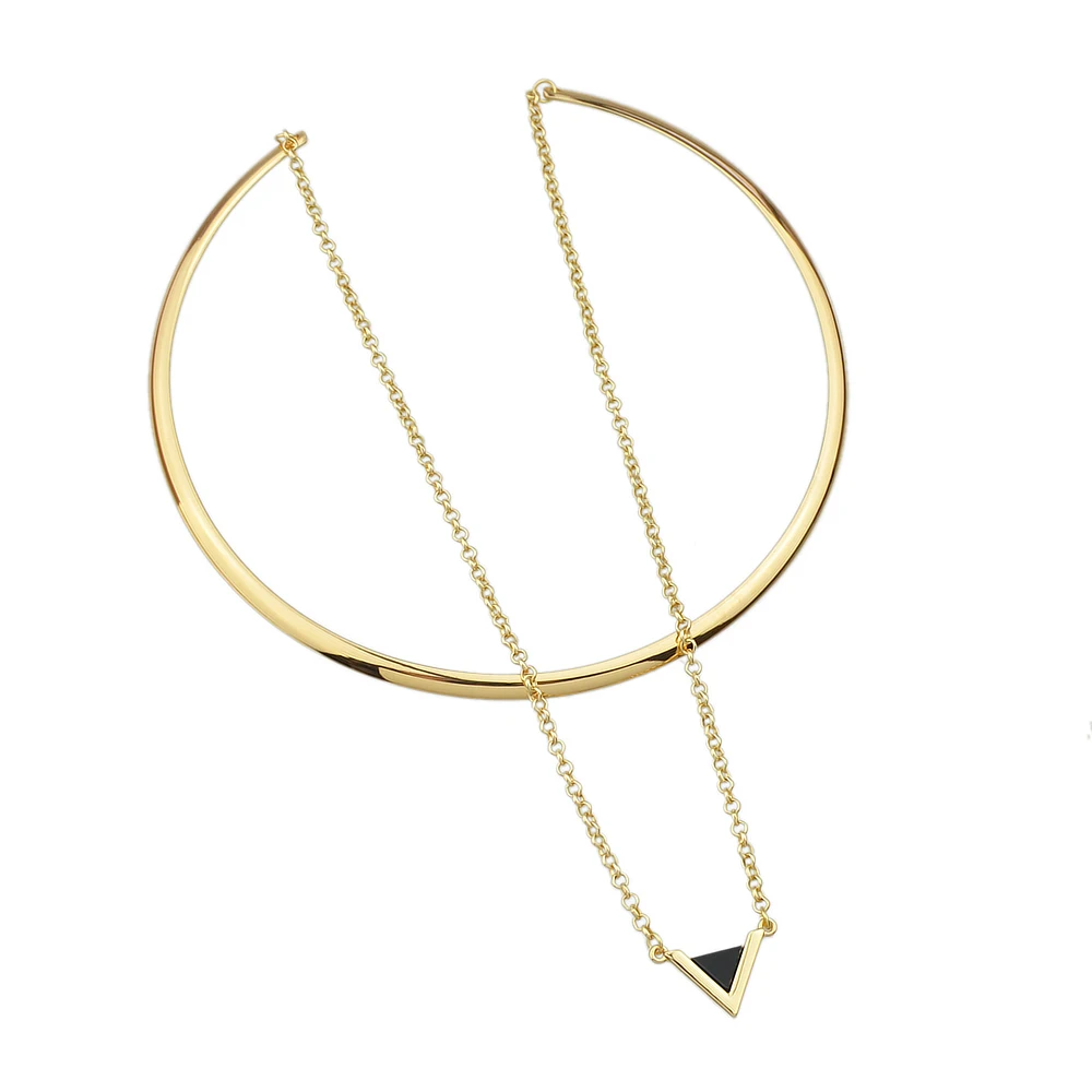 Kayshine Punk Rock Style Gold-Color Torques Chain with Geometric Pendant Choker Statement Necklace Designer for Women | Украшения и