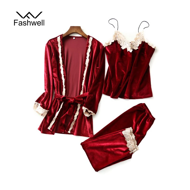Fashwell женские сексуальные пижамы Пижамный костюм бархатные домашняя пижама