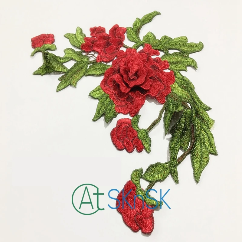 Новые нашивки цветы вышитые железо на Красной Розе ткани ремонт шить значки