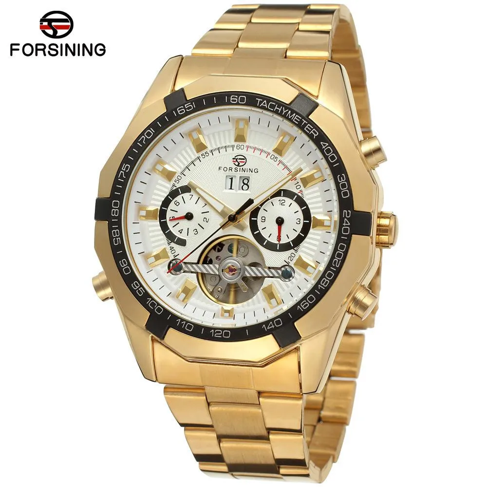 Новые модные роскошные брендовые FORSINING мужские часы цвета розового золота