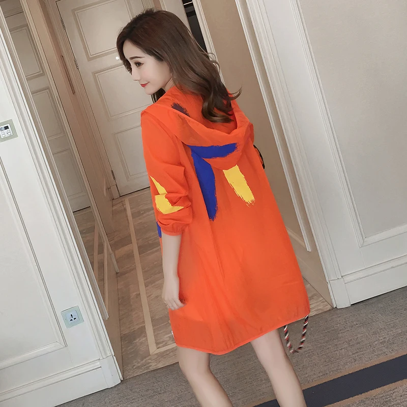

Large Sze Sun Protection Clothing Female 2019 Summer New Medium Long Hooded Loose Casual Thin Coat Female Tops Outerwear Jacket