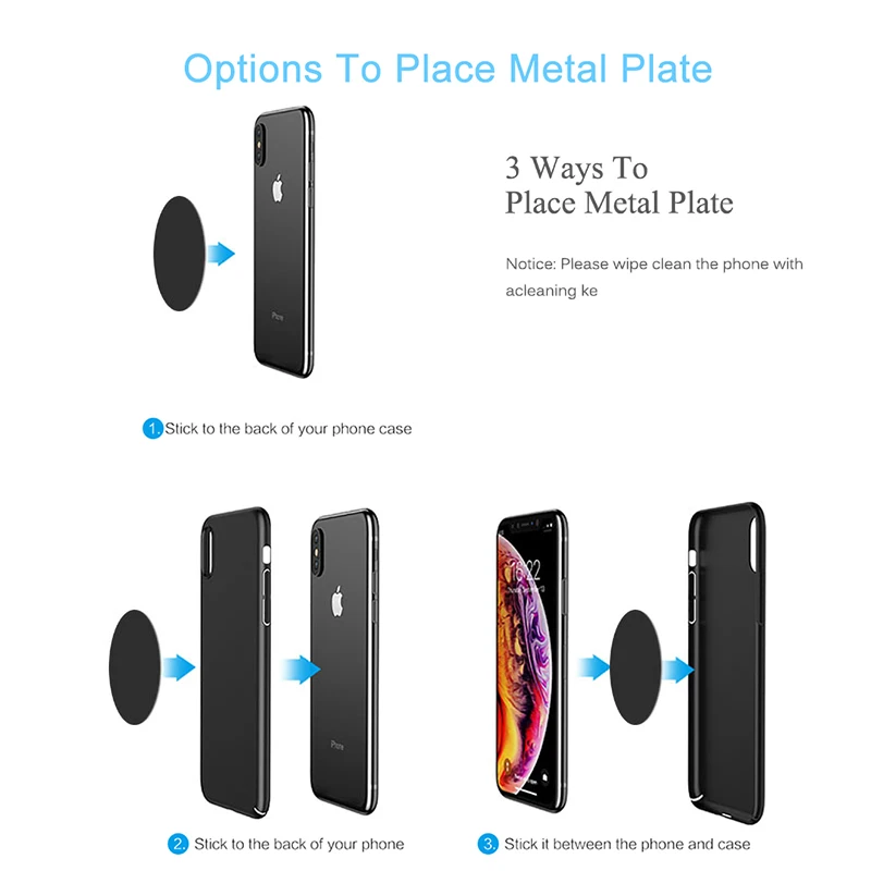 Metal Plate Disk Iron Sheet For Magnetic Car Mount Mobile Cell Phone Holder Magnet Phone Stand Metal Plate Kit With 3M Adhesive