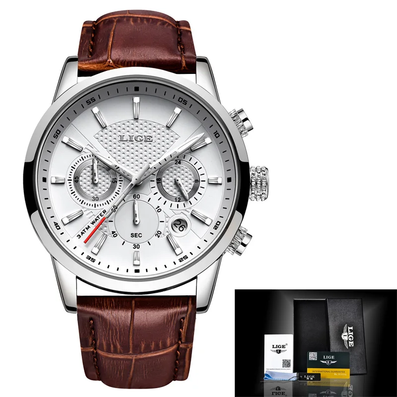 LIGE Mens Watches Top Brand Luxury Casual Fashion Watch Men Leather Waterproof Clock Sport Quartz Wristwatch Relogio Masculino | Наручные