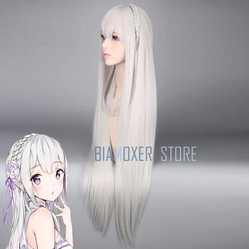 Парик для косплея Biamoxer Re:Zero Emilia Satella жизнь в другом мире от нуля 100 см седые длинные