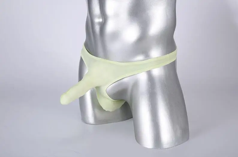 light green Экзотические стринги, сексуальные мужские трусики, мужские трусы с мешочком для геев, здоровое нижнее белье, дышащие, Cueca, слоновий хобот, шелк, Т-образная спинка - Цвет: light green