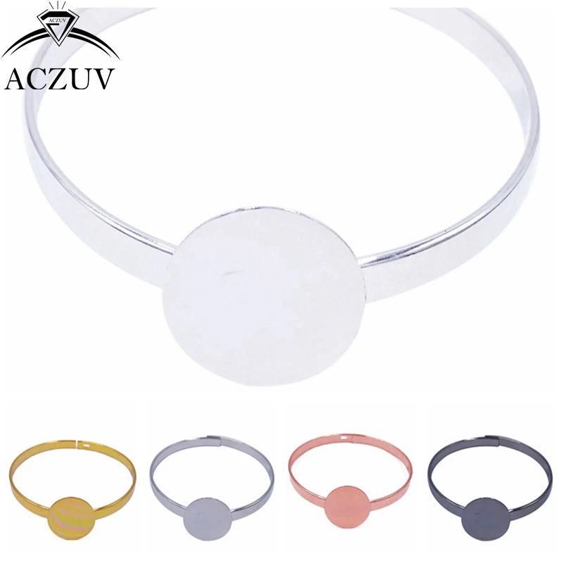 

ACZUV 50pcs 20mm Flat Pad Cabochon Base Settings Cuff Bracelet Blanks Bezel Bangle Bracelet Blank BBS026