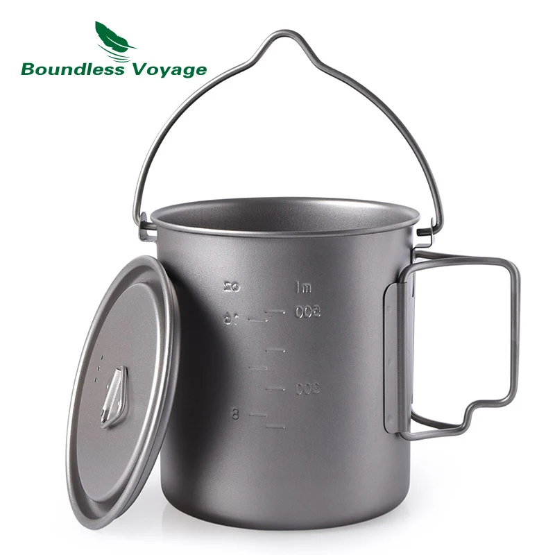 Ti1581B-cup only Безграничный Вояж открытый титановая чашка кружка горшок спортивный набор с крышкой Складная Ручка Кемпинг Туризм Пикник Сверхлегкая посуда 750 мл - Цвет: Ti1581B-cup only