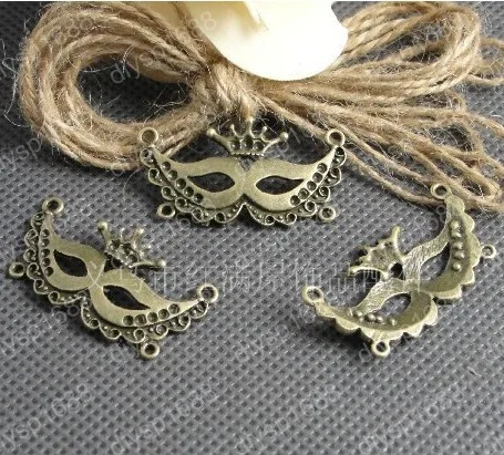 

60pcs/lot Zinc alloy bead Antique Bronze Plated 21*38MM Crown mask connection Pendants Fit Jewelry Making DIY JHA1079