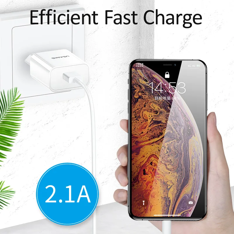 USAMS USB зарядное устройство Быстрая зарядка для iPhone X 2.1A ЕС/США штекер Адаптер samsung