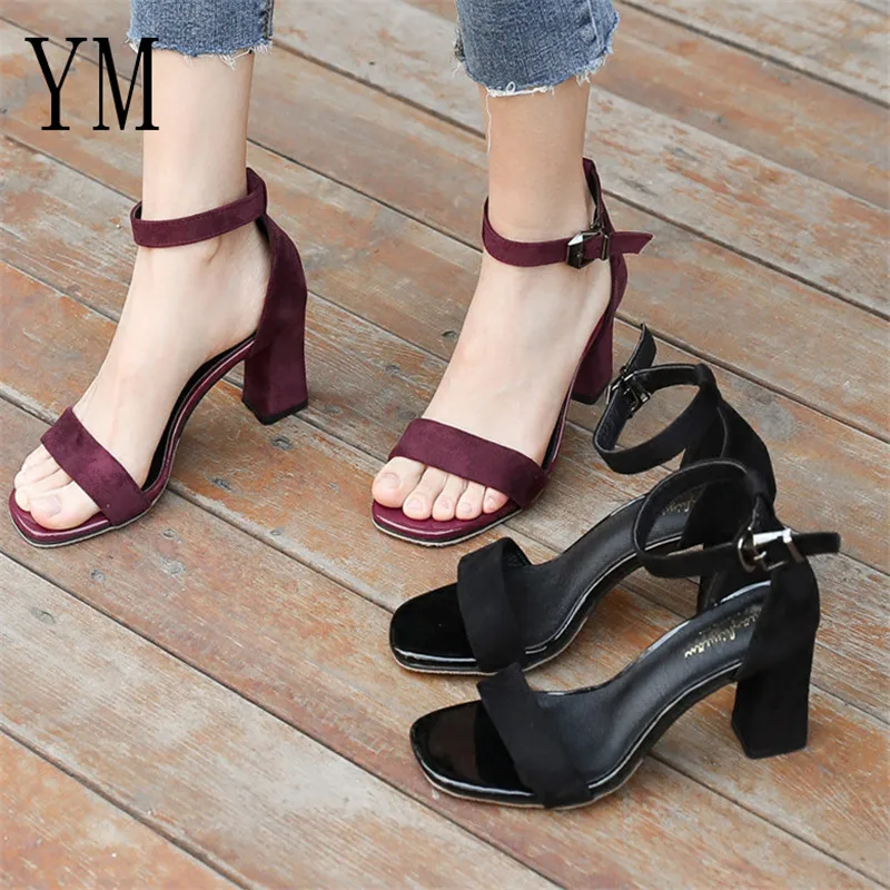 

2020 New Ankle Strap Heels Women Sandals 5/7CM Summer Shoes Women Open Toe Chunky High Heels Party Dress Sandals Big Size 34-40