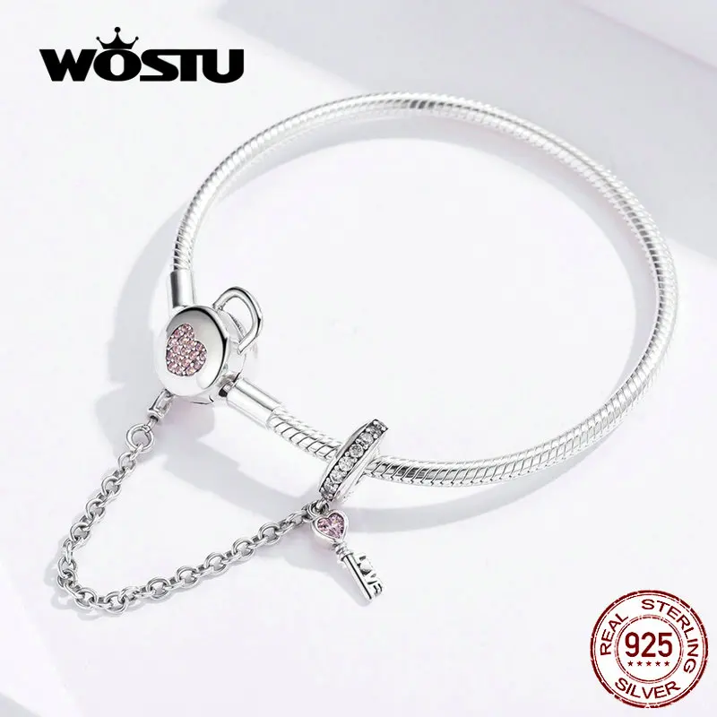WOSTU 100% Стерлинговое Серебро 925 пробы цепочка для ключей в форме сердца браслеты с