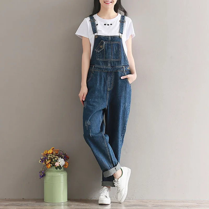 

Mori Girl Spring Summer Women Wide Leg Jeans Jumpsuits Casual Loose Female Denim Overalls Vintage Washed Ripped Belt Rompers