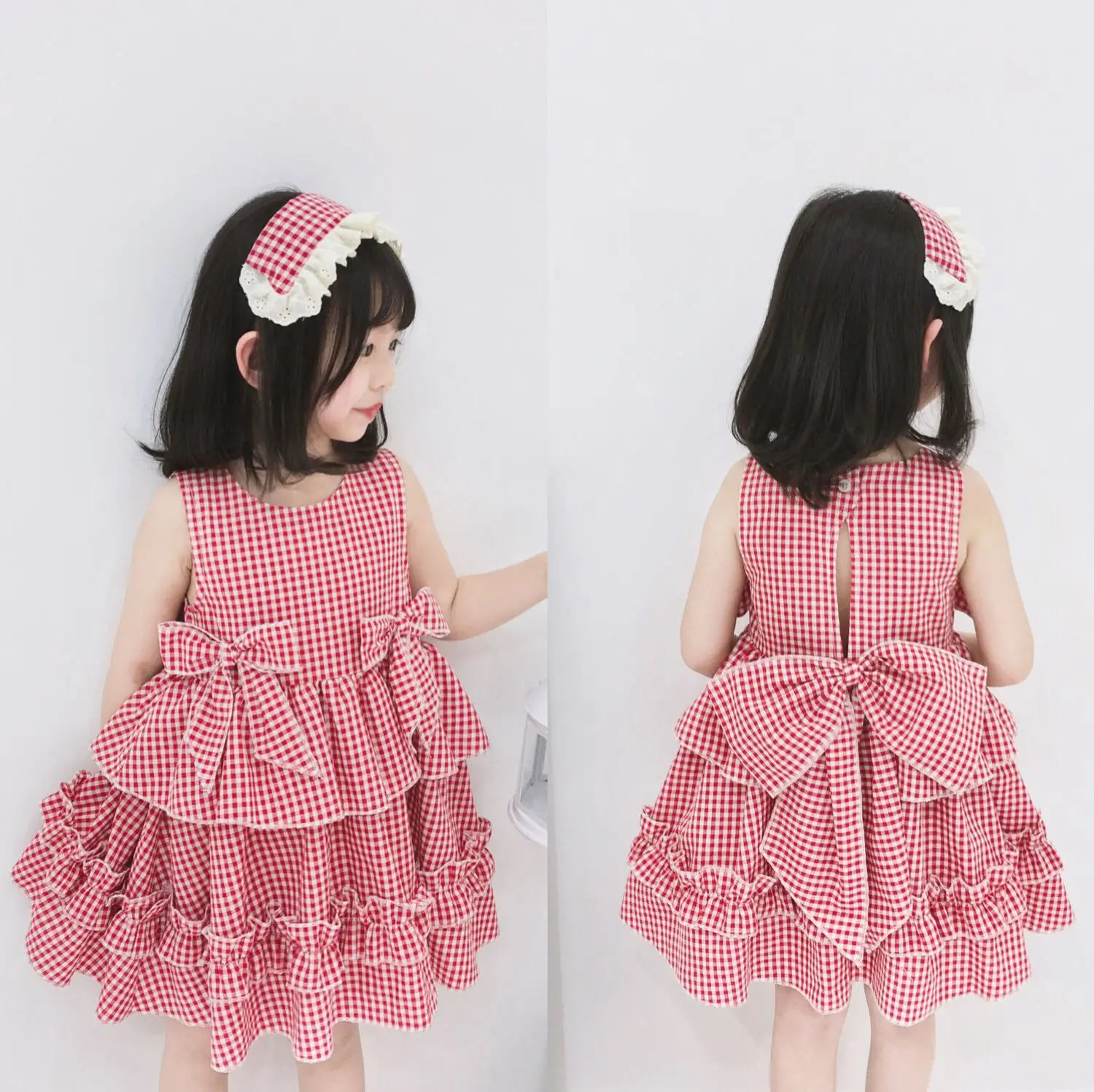 Girl 2019 Summer Children's Dress Cotton Plaid Bow Sweet Court Spanish Wind Kids Princess Dresses | Детская одежда и обувь