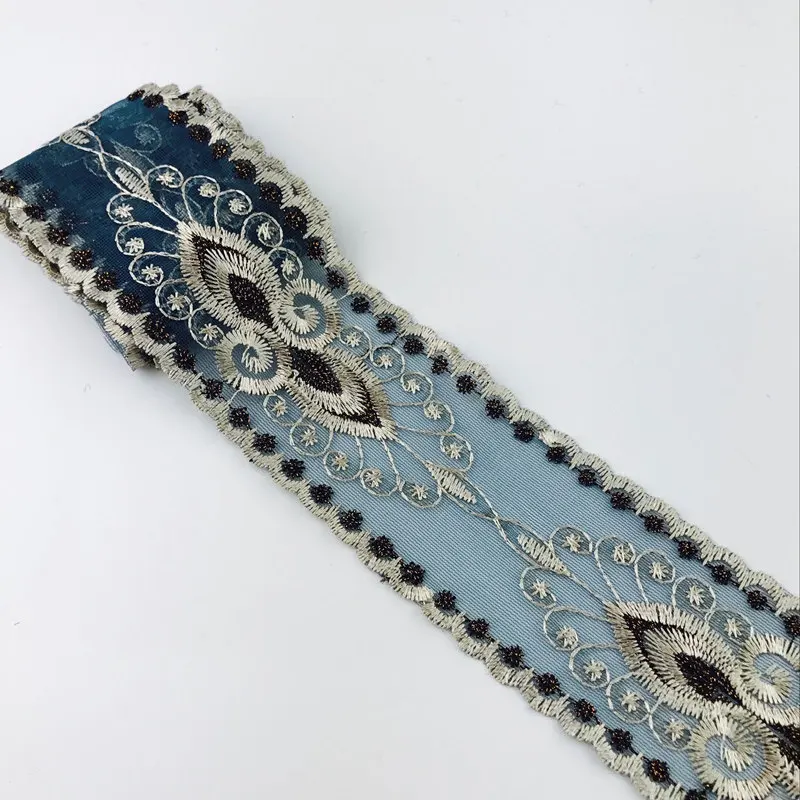 Ширина 7 см/2 76 ''новейшая сеточка французское кружево Синяя вышивка блестящая