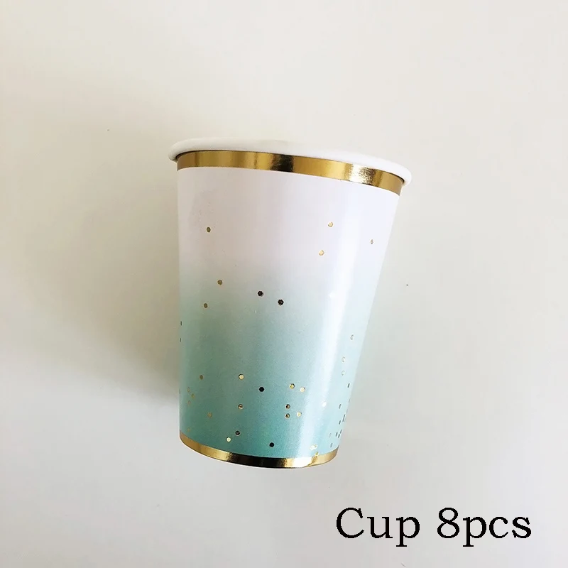 Cup 8pcs Вечерние тарелки с розовыми радужными золотыми точками, обеденные тарелки/чашки/соломинки/салфетки, тарелки для вечеринки, дня рождения, свадьбы, мероприятия, декоративная столовая посуда - Цвет: Cup 8pcs