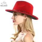 Шляпа WELROG женская с пряжкой, Лоскутная шерстяная фетровая Федора, с широкими полями, ковбойская Кепка, чёрная, красная, на осень