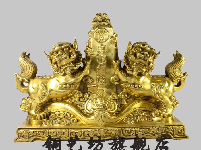16 &quotChinaFengshui Главная Дверь Guardion Лев Foo Фу Собака Бронзовая Статуя Пара|statue bronze|statue