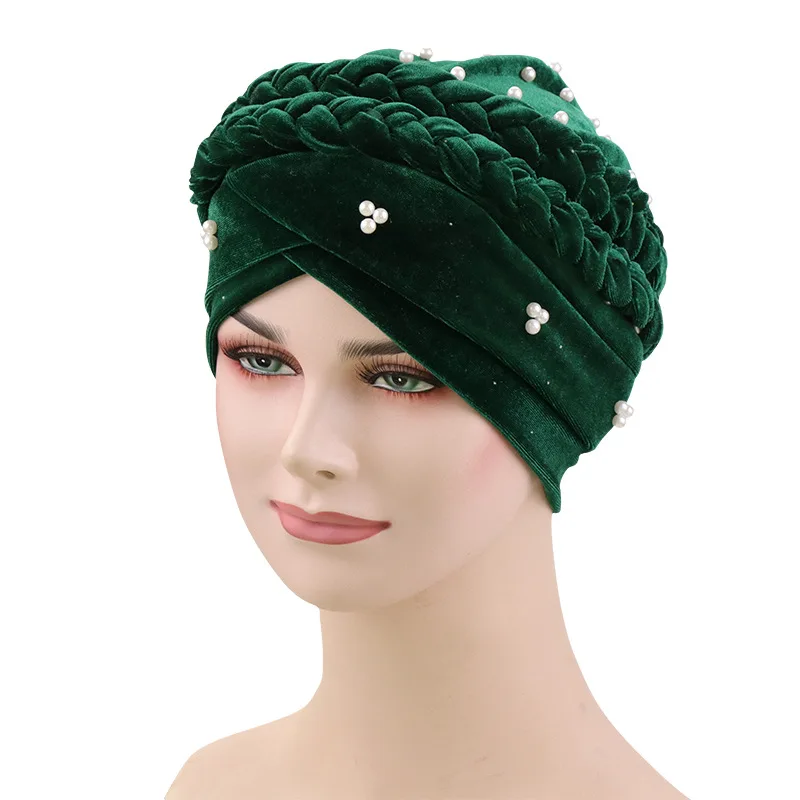 velvet beads head hijab caps turban indian hair bands for women muslim headbands headscarf hats braid Bandanas girls
