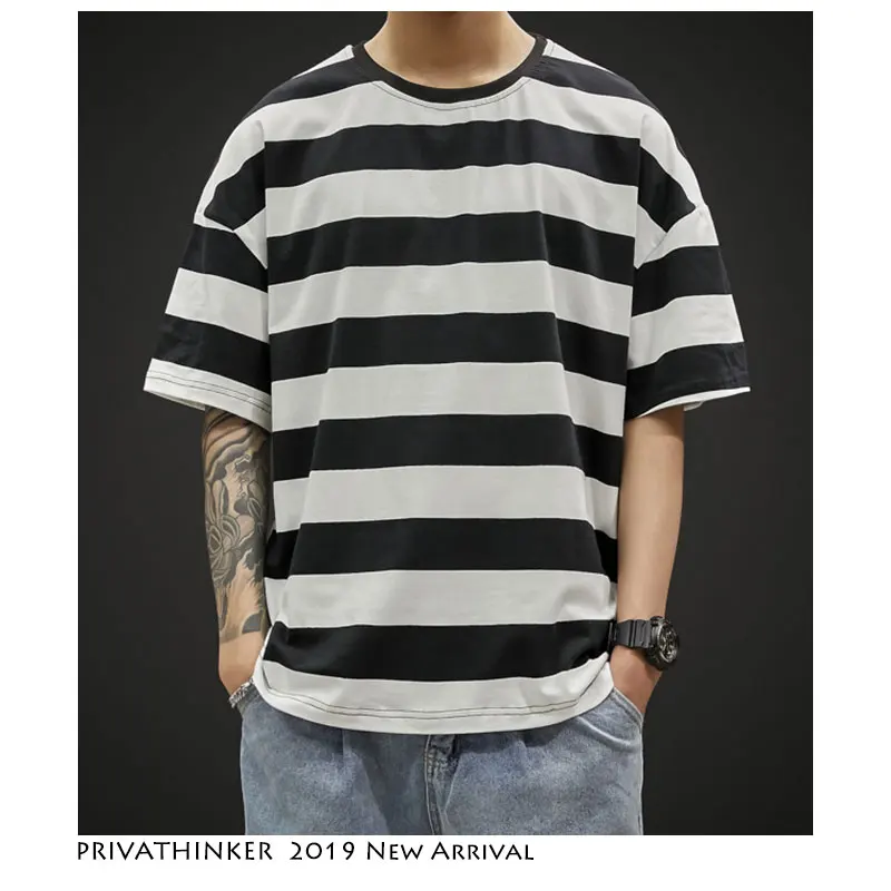 Privathinker, мужские летние Забавные футболки, уличная одежда,, Harajuku, Мужская негабаритная Повседневная футболка, мужская полосатая хлопковая футболка, цветная