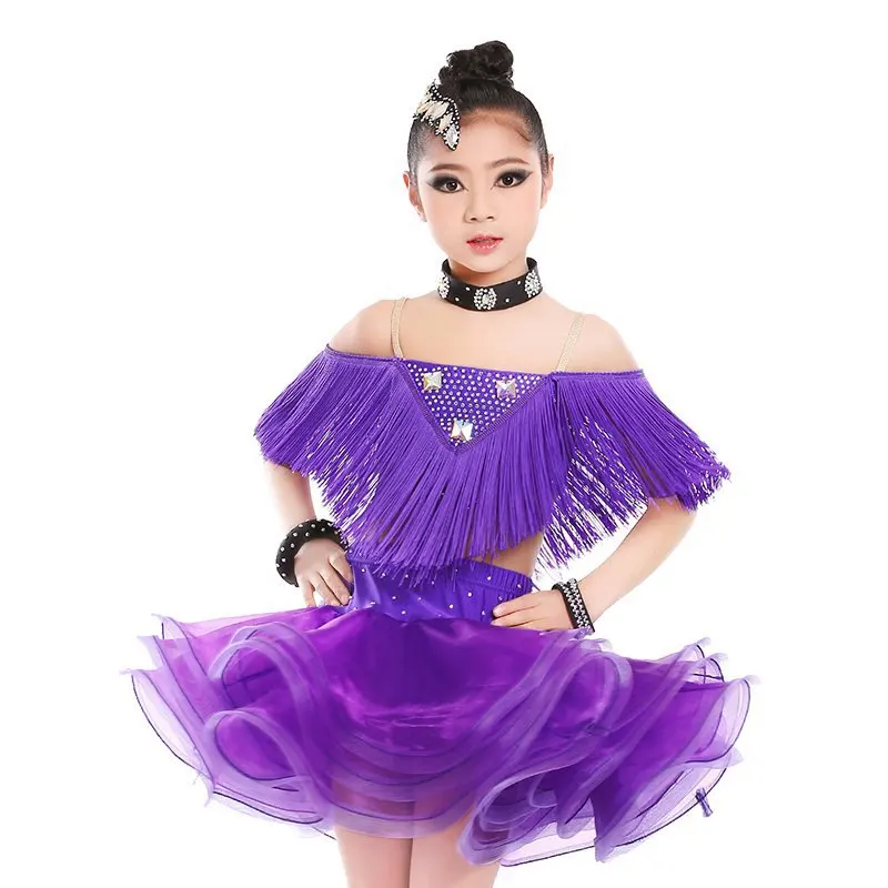 Discount Fringe Latin Dress Children Ballroom Dance Competition Dresses Sexy Cold Shoulder Girls Latino Wear | Тематическая одежда