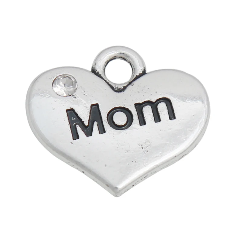 

RAINXTAR Fashion Alloy Vintage Double Side Heart Mom Charms 15*17mm 50pcs AAC1934