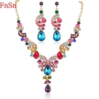 fnsn hot new jewelry sets crystal chokers necklace set colorful rhinestone wedding jewelry gift for women brides prom party s130