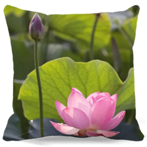 Цветущий красивый розовый фиолетовый лотос квадратный чехол для подушки хлопок