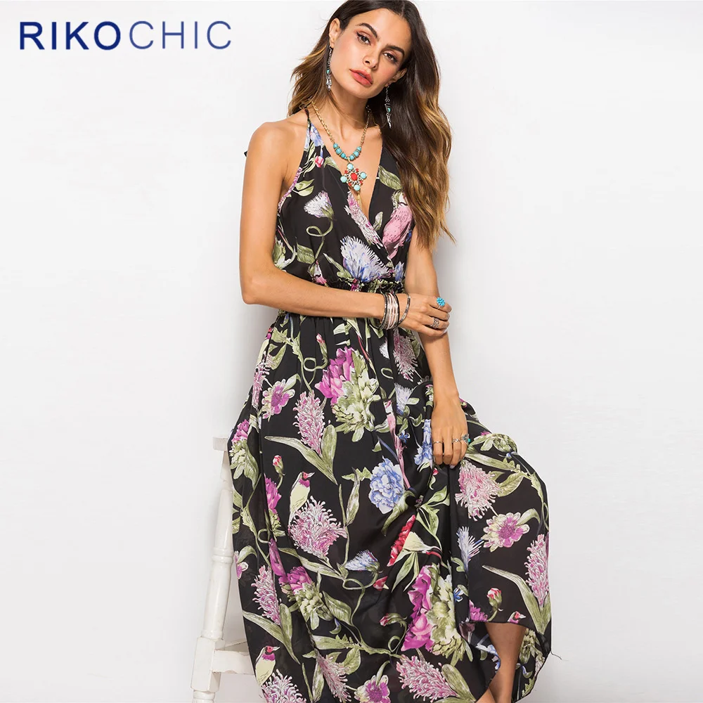 RIKOCHIC Холтер выдалбливают Длинные Летнее платье Женщины спинки связать бантом