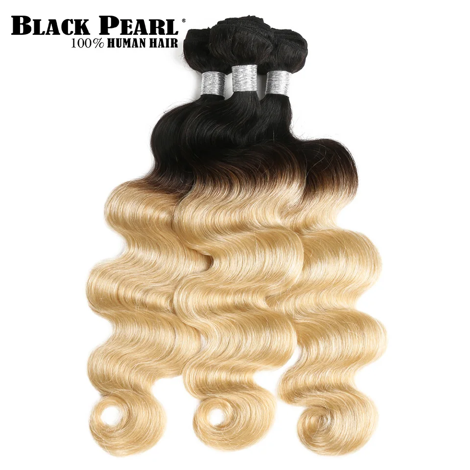 

Black Pearl Pre-Colored Remy Hair Body Wave 1/ 3 Bundles Blonde Ombre Brazilian Hair Weave Bundles Human Hair Extension T1b613