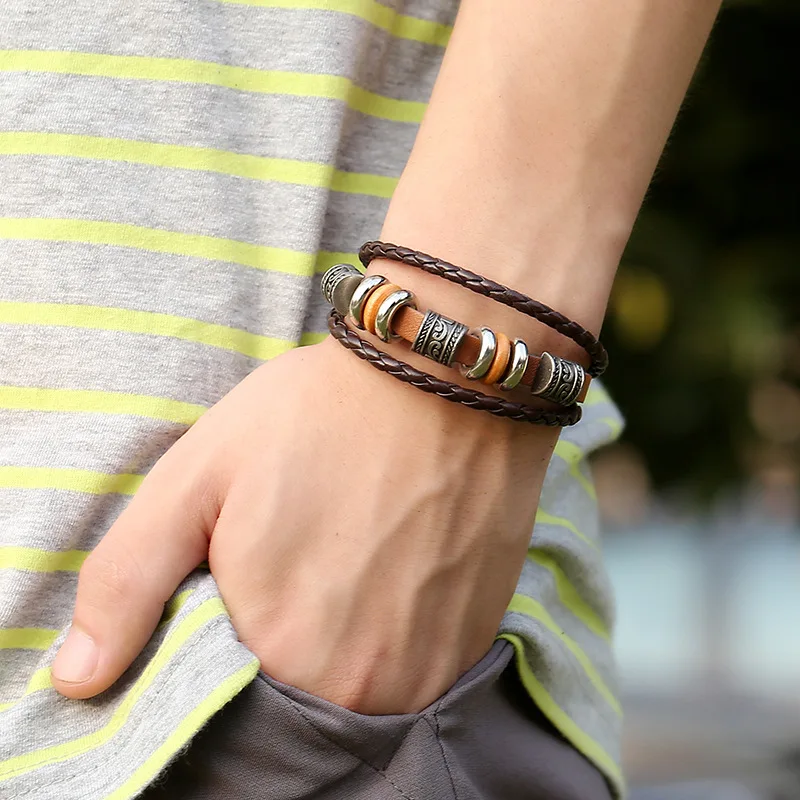 2017 Charms Europe and the United States Weaving Punk Bracelet Leather #C972 | Украшения и аксессуары