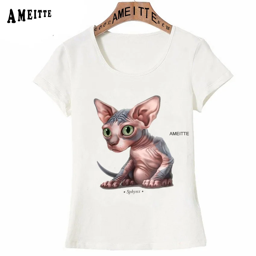 Классическая облегающая футболка с котенком The Sphynx летняя модная женская женские