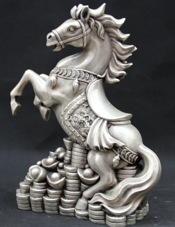 USPS to USA S2015 12&quot Chinese Fengshui Silver Zodiac Year Horse Money Wealth Rich Dragon Statue | Дом и сад
