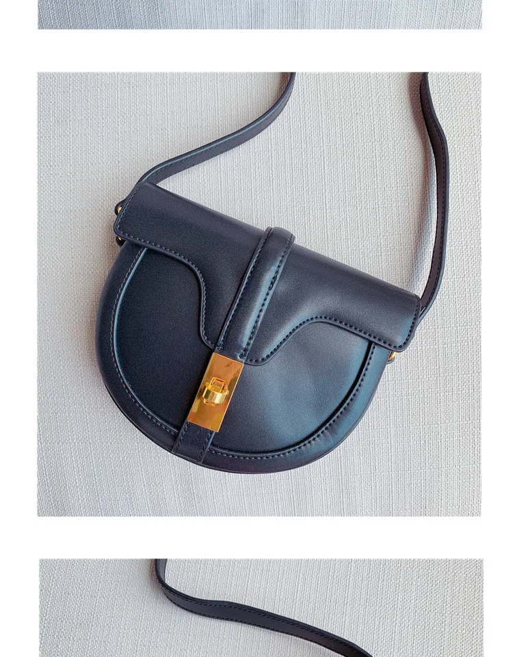 New Saddle bags Top Layer Calfskin Flip Collar Bag Retro Small Trumpet Single Shoulder Oblique Satchel