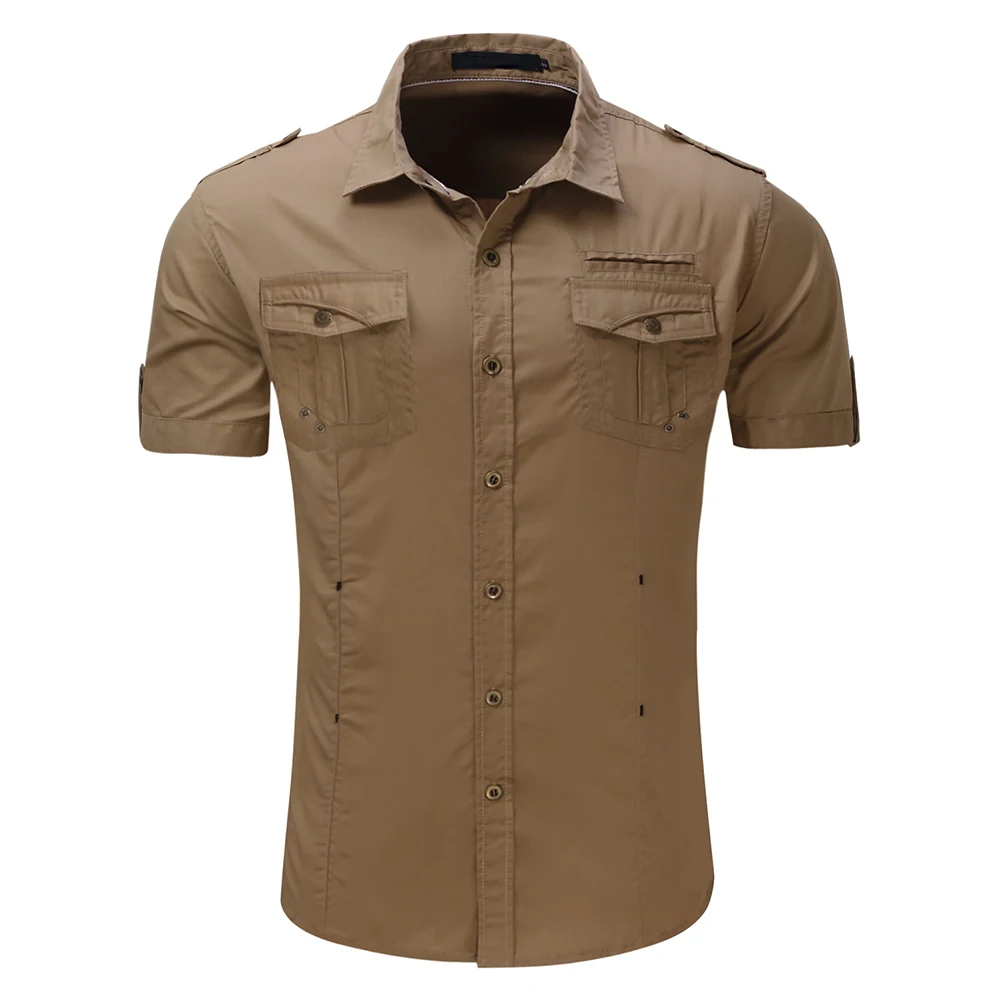 Men's short sleeve Shirt Men Cargo Shirts Fashion Casual Summer Solid Mens Military Plus Size M- | Мужская одежда
