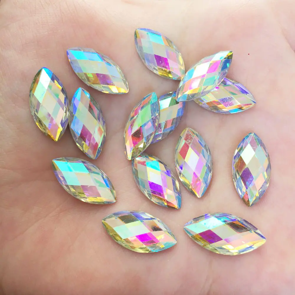 

80pcs 9*18mm AB Resin Shiny Horse Eye Crystal Gem Flatback Rhinestone Scrapbook Wedding DIY Ornaments F648*2