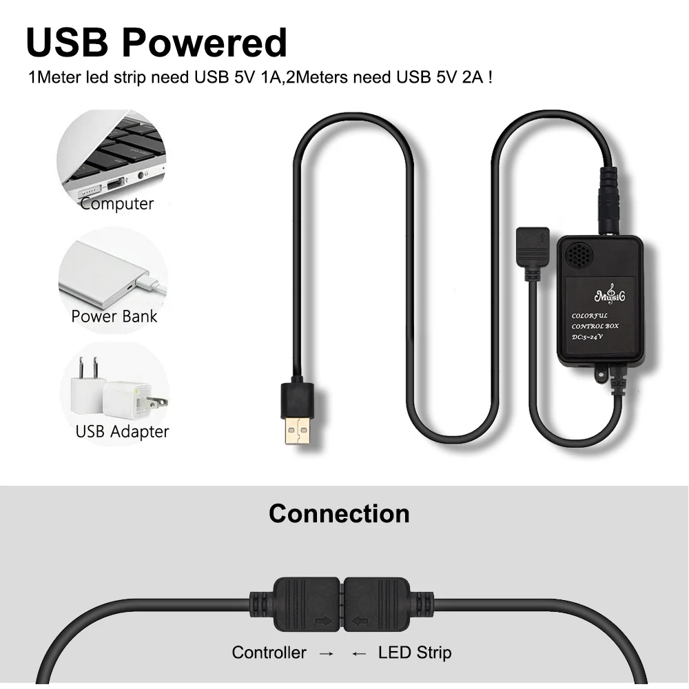 Светодиодная лента USB RGB для музыкального контроллера 0 5 м 1 2 светильник ТВ с