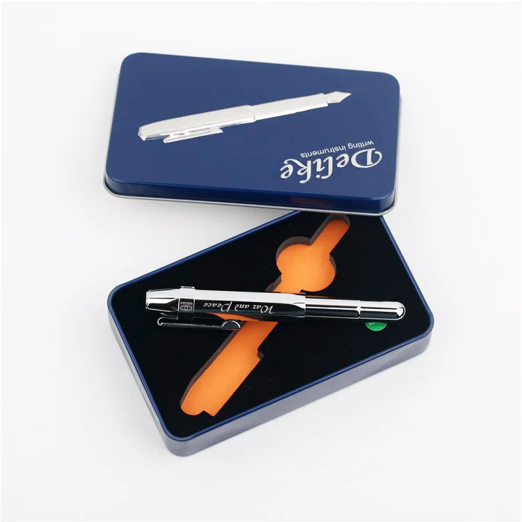 smooth silver Delike Bullet Design Copper Fountain Pen Short Pen 0.38mm 0.58mm 0.6mm Creative Pocekt Pens with Gift Box for Collection - Цвет: smooth silver