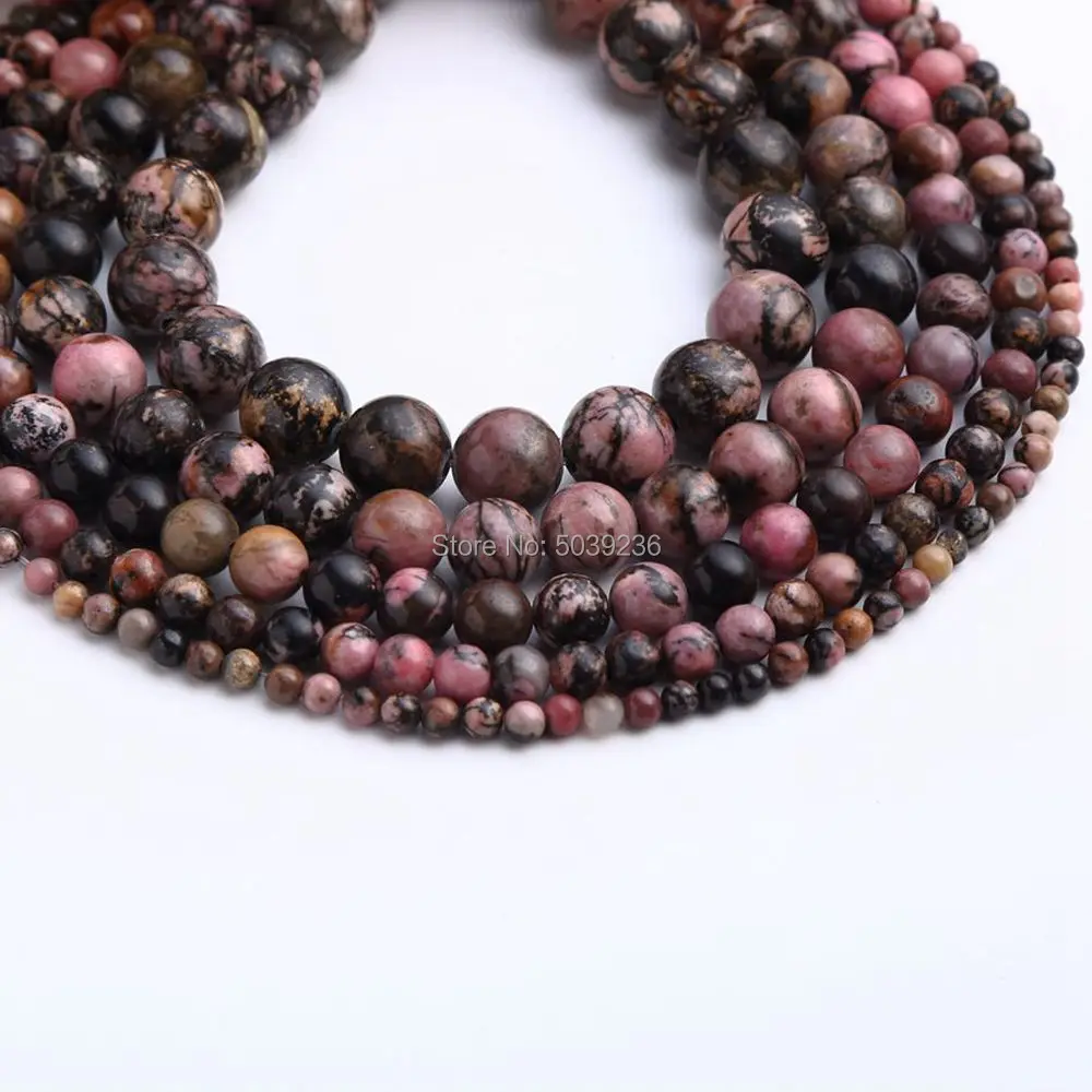 Wholesale Black Line Rhodonite Natural Stone Loose Spacer Beads for Jewelry Making Necklace Bracelet DIY 4-12mm | Украшения и