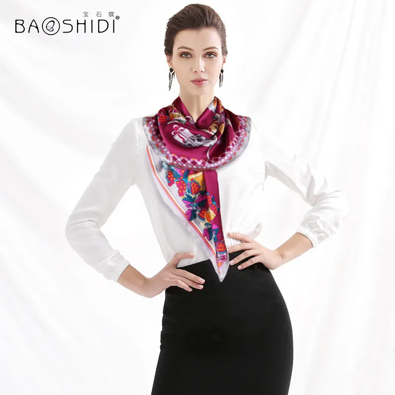 100% чистый шелк большой квадратный шарф для женщин роскошные брендовые шарфы