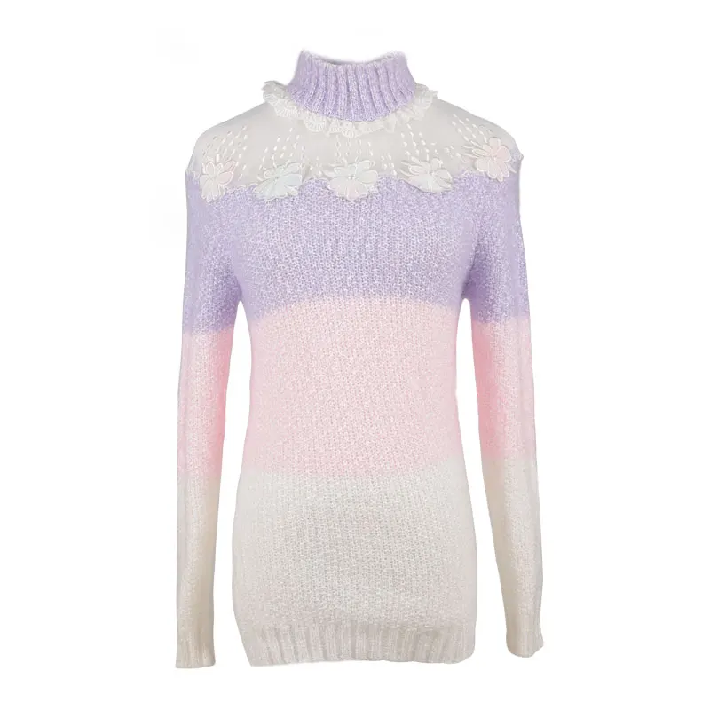 KEQI CANDY RAIN knitted women sweater beading hollow long sleeve female thick Sweater Pullover winter novelty mixture woolen | Женская