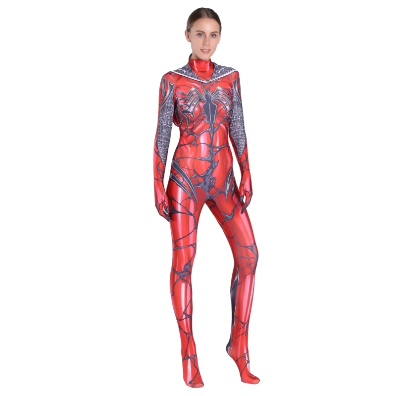 Костюмы для косплея Venomized Spider Gewn красные толстовки из спандекса с головным убором